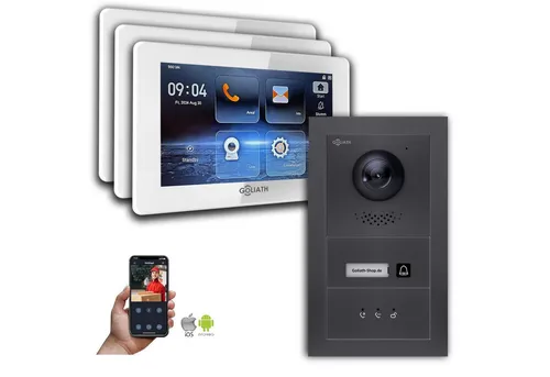 Goliath Intercom Video-Türsprechanlage Goliath IP Video Türsprechanlage mit Kamera 7-Zoll Anthrazit (Privat oder Gewerblich)