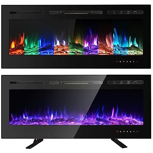 M.C.Haus Elektrischer Kamin, Touchscreen, Glasplatte, Bunte Flamme, Einsatz, Wandmontage, Heizung, Fernbedienung mit Kristall und Log Set, 900/1800 W (102cm, schwarz)