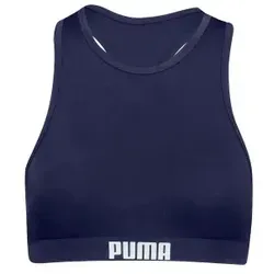Puma Racerback Swimtop Marine Medium Damen - Sportliches Bikini-Oberteil für Damen, aus chlorbeständigem, recyceltem Nylon mit UV-Schutz 50+. Ideal für Training und entspannte Tage am Wasser, bietet optimalen Komfort und Bewegungsfreiheit.