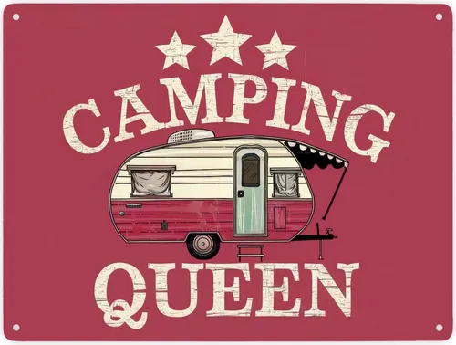 Campinganhänger - CAMPING QUEEN Metallschild XXL in 28x38 cm