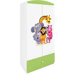 Raumhirsch Furniture Kinderkleiderschrank ZOO, Grün - Schulranzen & Kinderkleiderschränke – Kreatives Design mit Soft-Close Schublade und flexibler Aufteilung für optimale Nutzung im Kinderzimmer.