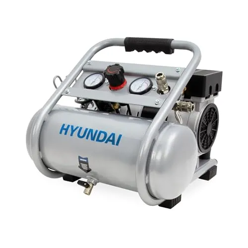 HYUNDAI Silent Kompressor SAC75008 | Flüsterleiser 8L Kompressor - Kompressoren: Extrem leiser, ölfreier Betrieb mit 0,75 kW und 128 L/Min Ansaugleistung - ideal für Werkstatt oder Garage.