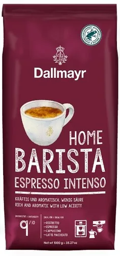 Dallmayr Home Barista Espresso Intenso Kaffeebohnen, kräftig, 1,0 kg - Kaffeebohnen für intensiven Espresso-Geschmack, ideal für Vollautomaten, aus nachhaltigem Anbau mit Rainforest Alliance-Zertifikat.