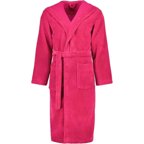 Vossen Unisex-Bademantel Lynn, rot S - Bademantel in Langform aus hochwertigem Wirkvelours, ideal für Sauna und Spa. Mit Kapuze und Gürtel für optimalen Komfort und Stil.