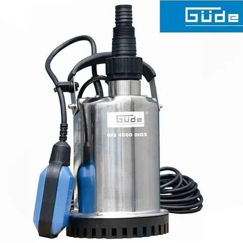 GÜDE Flachsaugerpumpe GFS 4000 INOX – Leistungsstark und effizient - Tauchpumpe mit 400 W Leistung und einer Fördermenge von bis zu 9000 l/h, ideal für vielseitige Anwendungen im Abwasserbereich.