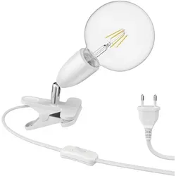 ledscom.de E27 Klemmleuchte LIK, weiß inkl. E27 G125 Filament Lampe 838lm warmweiß