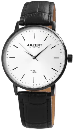 AKZENT EXCLUSIVE Herrenuhr mit Kunstlederarmband - Elegante analoge Herrenarmanduhr mit hochwertigem Quarzwerk. Das stilvolle Kunstlederarmband in Kroko-Prägung sorgt für Komfort. Ideal für den täglichen Gebrauch und vielseitig kombinierbar.