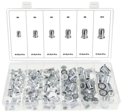 Nietmuttern-Sortiment Satz / Aluminium Gewinde Einsätze M3-M10 150-tlg.