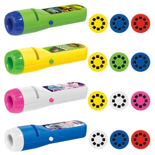Playtastic Kinder-Taschenlampe: 4er-Set Kinder-Projektor-Taschenlampen, 96 verschiedenen Bild-Motiven (Projektor-Taschenlampe)