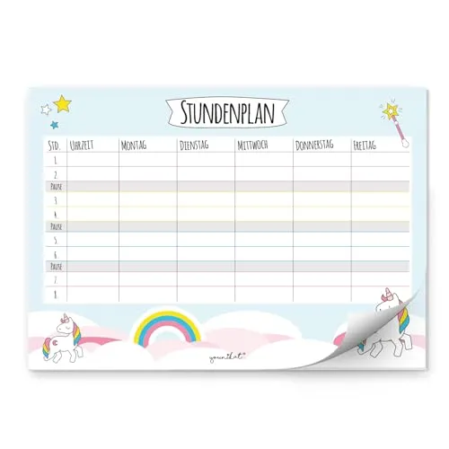 younikat Stundenplan Papier Block 25 Blatt Einhorn Blau - DIN A4 - dv630