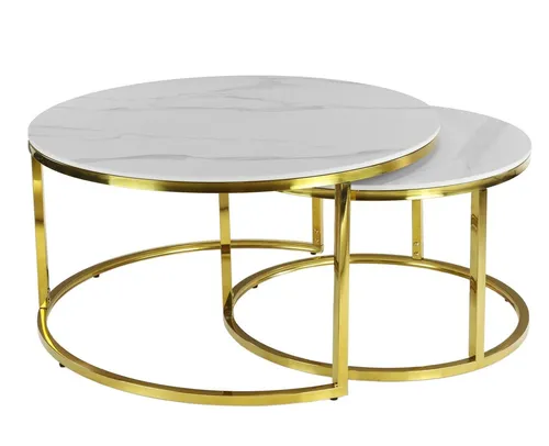 Couchtisch 2er Set Kaffeetisch Wohnzimmer Beistelltisch weiß Marmor Gold Glamour