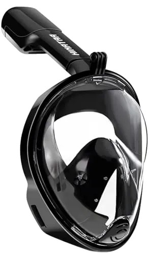 HINATAA Schnorchelmaske, 180° Vollgesicht, Tauchmaske, freies Atmen, Anti-Beschlag- und Anti-Leck-Technologie mit verstellbaren Kopfbändern für Erwachsene, Jugendliche, Kinder (Schwarz, S-M)