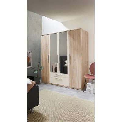 Kleiderschrank PRIESS, weiß (struktureichefarben hell, weiß), B:185cm H:195cm T:54cm, Holzwerkstoff, Schränke, Kleiderschrank, in 3 Breiten