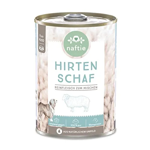 naftie Premium Hundefutter 100% Hirten Schaf - Reinfleisch-Dosen pur - Nassfutter für Hunde - zum Mischen - glutenfrei getreidefrei - 400g Dose