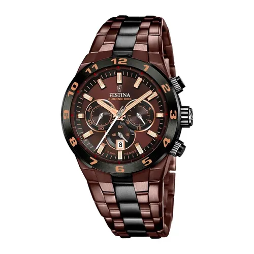 Festina Herren Uhr F20708/1 Special Editions - Braun Edelstahl - Elegante Armbanduhr für Herren mit chronographischen Funktionen, edlem braunen Edelstahl-Gehäuse und -Armband, wasserdicht bis 10 bar - perfekt für jeden Anlass.