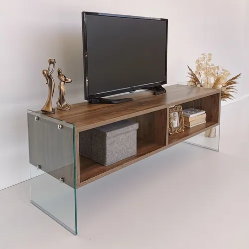 TV Möbel Lowboard Nussbaum 120 cm - Stylisches Lowboard für Fernseher bis 120 cm, aus 100% melaminbeschichteter Spanplatte, bietet stilvolle Aufbewahrung und passt ideal in jedes Wohnzimmer.