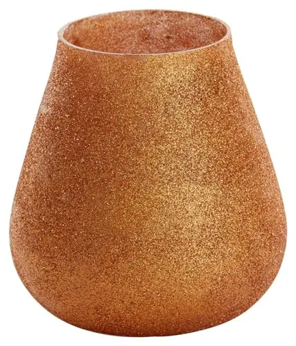 Home4You Windlicht - Orange - Glas - 12 x 12 cm - mit Glitzer