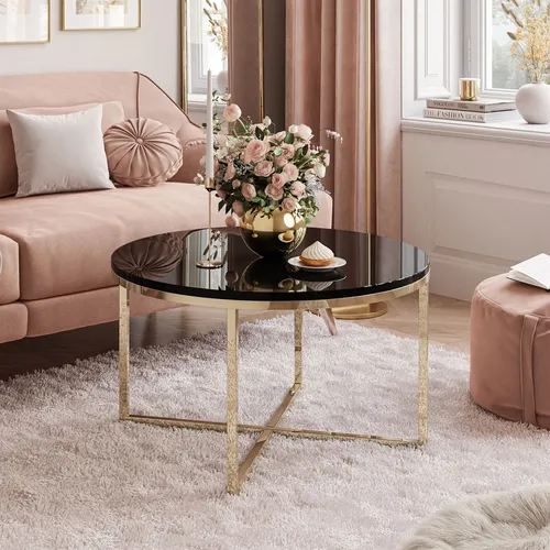 Runder Couchtisch CIRI-X mit vergoldetem Chromgestell in gold von Lookway