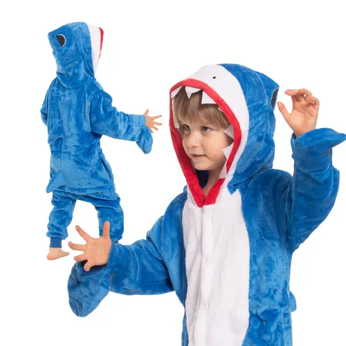 Pyjama für Kinder Kinder Kigurumi Onesie Kostüm Blauer Hai 135-145 cm