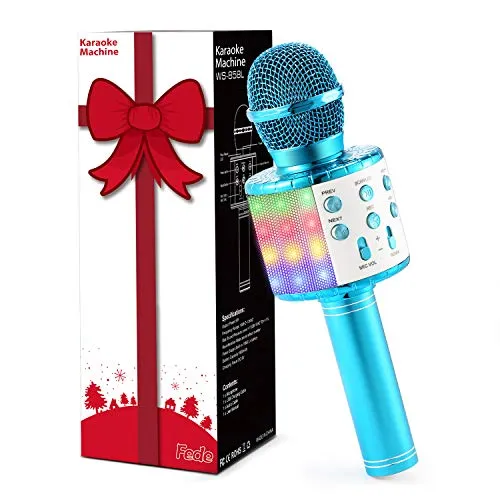 Fede Karaoke Mikrofon, Drahtloses Bluetooth Mikrofon für Kinder, Lustige Geschenke Spielzeug für Teenager Mädchen Jungen, Tragbares KTV Lautsprecher Recorder für Smartphone PC