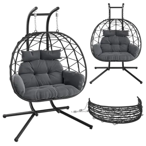 STEELSØN Hängesessel Alarian - Höhenverstellbar & Faltbar (Dunkelgrau/Schwarz, 2-Sitzer) - Genießen Sie entspannten Schaukelkomfort zu zweit mit dem STEELSØN Hängesessel Alarian. Der XXL-Korbsessel ist ideal für drinnen und draußen, bietet hohe Belastbarkeit und ist mit weichen Kissen ausgestattet.