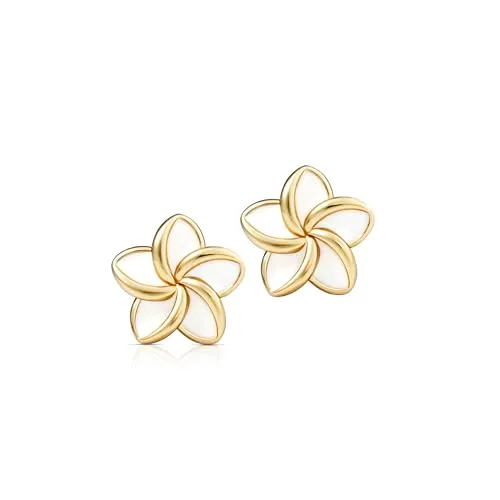 Einzelstück® Ohrringe Frangipani mit Monoi Blume I Ohrstecker 925 Sterling Silber 14K vergoldet I Silber, Gold & Rosegold I (Gold)