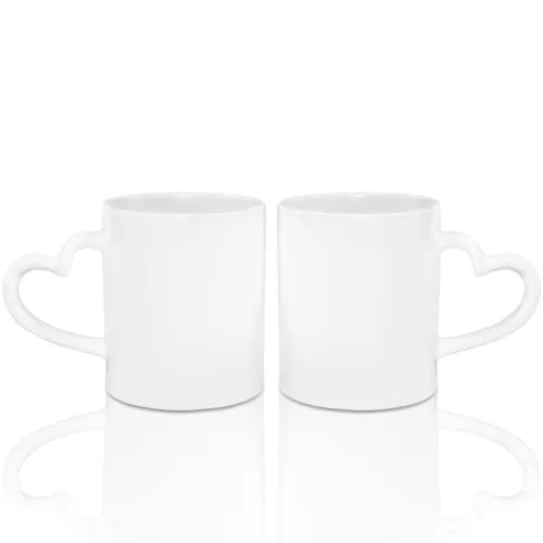 MR.R Sublimationsrohlinge, spülmaschinengeeignet, weiße Keramik-Kaffeetassen, 11 Unzen, leere Keramik, klassischer Trinkbecher mit Herzgriff, für Milch, Tee, Cola, Wasser, 2er-Set