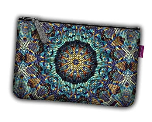 Bertoni Kosmetiktasche Damen Schminktasche aus Filz mit Reißverschluss Elegant Flach Kulturbeutel Federmappe Taschenorganizer (Barcelona)