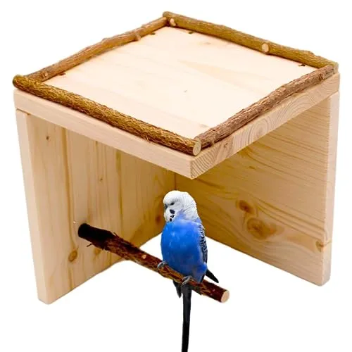 Vogelgaleria® Wellensittich Schlafhaus Natur mit Sitzstange für zahmere Vögel | Tolles Vogelzubehör für Vogelkäfig