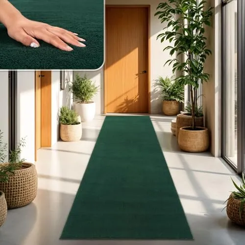 TT Home Wohnzimmer Teppich Kurzflor Anti-Rutsch Rückseite Unifarben Modern Waschbar, Farbe: Dunkelgrün Petrol, Größe:60x100 cm