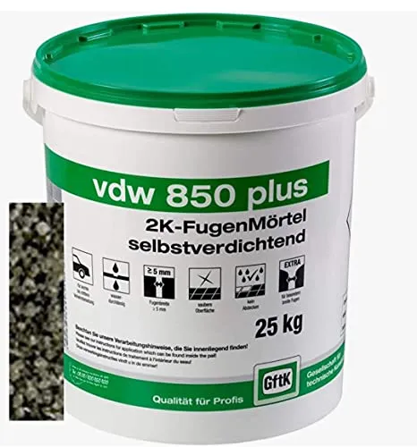 VDW 850 plus 2K Fugenmörtel 25kg (Basalt) - Dauerhaft und umweltfreundlich - Fugenmörtel für saubere, wasserdurchlässige Pflasterflächen, selbstverdichtend und abriebfest, ideal für alle Wetterbedingungen.