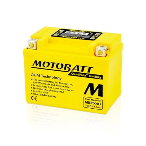 MotoBatt MBTX4U QuadFlex AGM-Batterie, 12 V, 4,7 A - Motorradbatterien mit hoher Startkraft (70 CCA) und langlebiger AGM-Technologie für zuverlässige Leistung und einfache Installation.