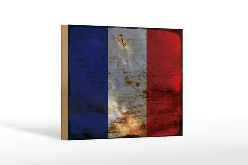 Holzschild Flagge Frankreich 18x12 cm Flag of France Rost Deko Schild