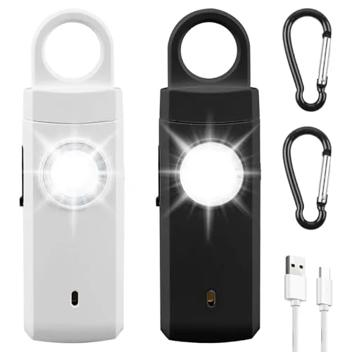 Persönlicher Alarm, 2 Stück 130dB Taschenalarm für Frauen mit LED-Licht Selbstverteidigungsalarm Schlüsselanhänger Panik Alarm Schrillalarm für Frauen Senioren Ganze Familie