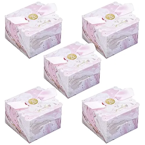 Geschenkboxen mit Bändern, 50 Stück Candy Geschenkboxen, Süßigkeiten Geschenkbox Klein, Süßigkeiten Box Hochzeit, Bonbons Schachtel für Party, Hochzeit, Weihnachten, Halloween, Geburtstage (Rosa)