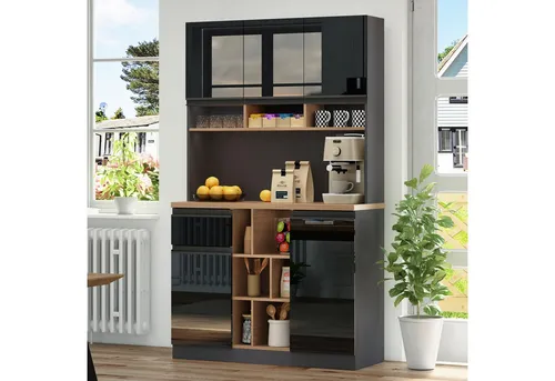 Odikalo Küchenbuffet Hochschrank in Weiß/Schwarz