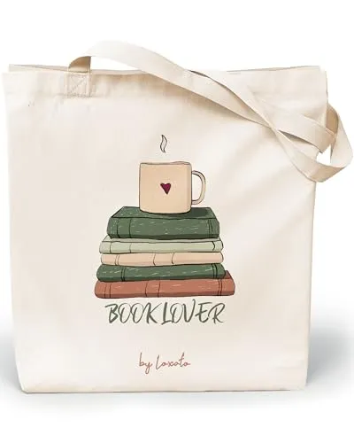 Loxato Stoffbeutel Bedruckt - Stofftasche - Baumwolltasche Bedruckt 100% B35 x H42 x T8 cm - Tragetasche Canvas-Stoff 220 g/m2 - Jutebeutel - Einkaufstasche Lange Henkel 70cm - Einkaufsbeutel