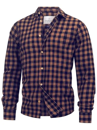 KRONSTADT Herren KSJohan Check Hemd kariert aus 100% Baumwolle mit Button-Down-Kragen | Herrenhemd Männerhemd Monk's Robe New, XXL