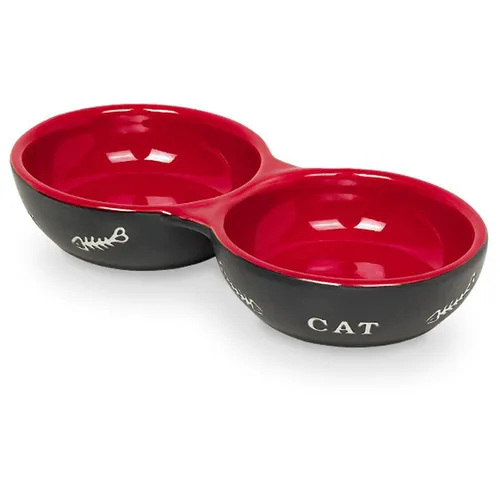Nobby Katzen Keramik Doppelnapf schwarz rot 22x11,5 cm Cat Napf Futter
