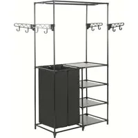 vidaXL Kleiderständer aus Stahl und Vliesstoff 87x44x158 cm Schwarz - Stylischer Kleiderständer für Garderoben, mit stabiler Stahlkonstruktion und praktischen Ablageflächen für Taschen und Schuhe. Ideal für ein organisiertes Zuhause.