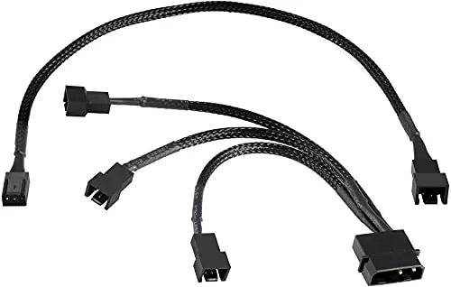 POPPSTAR Lüfter Kabel Set 12V (15cm 2-Pin Y-Kabel 1x Molex Stecker auf 3x Stecker) + 30cm 3-Pin Verlängerungskabel, zum Anschluss von Gehäuselüftern an ein Netzteil