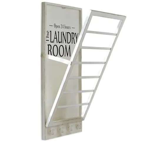 Loberon Handtuchhalter Laundry Room, einklappbar & mit 4 Haken - Landhaus-Stil Handtuchhalter mit antikem Finish, perfekt für ein Vintage-Bad und nachhaltig aus Kiefernholz gefertigt.