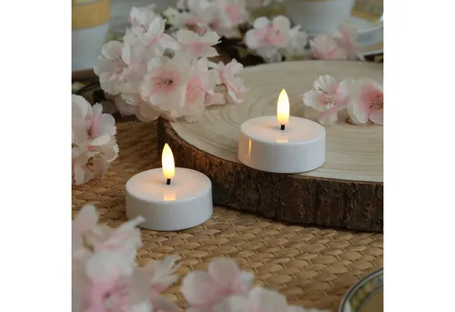 Adilina LED-Kerze LED Maxi Teelichter Kunststoff 3D Flamme Timer D: 5,8cm weiß 2er Set (2-tlg)