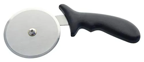 FMprofessional Pizzaschneider, Pizzaroller aus Edelstahl, robuster Küchenhelfer mit scharfem Schneiderad, Pizzamesser für dicke und dünne Pizzen (Farbe: Silber/Schwarz), Menge: 1 Stück