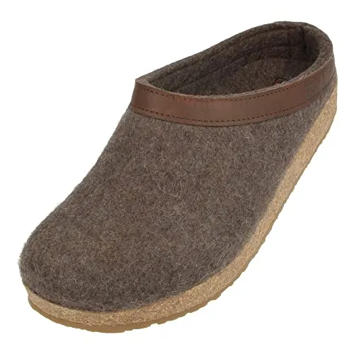 HAFLINGER Torben Pantoffeln - Unisex, Braun (63 braunmeliert), 36 EU - Hausschuhe aus atmungsaktivem Wollfilz mit anatomisch geformtem Kork-Latex-Fußbett für optimale Fußgesundheit und warme Füße. Ideal für ein perfektes Fußklima.