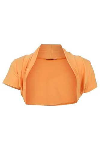 Easy Young Fashion Damen Bolero Jäckchen Kurzarm - elastisch & figurbetont - Basic Schulterjacke - weiche Open Front Jacke 3009 - (Apricot)