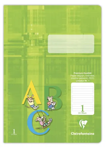 Schulheft Clairefontaine, DIN A4, 16 Blatt, 90g, Lineatur 1 liniert für 1. Schul