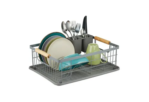 Relaxdays Geschirrständer Abtropfgestell mit Auffangschale - Praktisches Abtropfgestell für Geschirr, mit Auffangschale für müheloses Abtropfen und einfache Reinigung. Ideal für die Küche!
