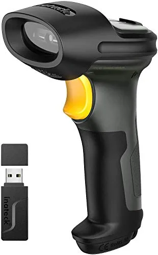 Inateck Barcode Scanner Bluetooth, 1D Wireless Barcode Scanner mit 100M Reichweite - Barcode-Scanner mit 100M Übertragungsreichweite und 2600 mAh Akku. Ideal für effizientes Scannen von 1D-Barcodes auf Bildschirm oder Papier.