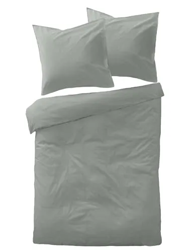 JACK Mako Satin Bettwäsche 135x200cm 2 TLG. - Luxus in Grau - Bettwäsche-Set aus 100% Baumwolle in Mako-Satin mit seidigem Glanz, atmungsaktiv und hautfreundlich, ideal für empfindliche Haut und alle Jahreszeiten.